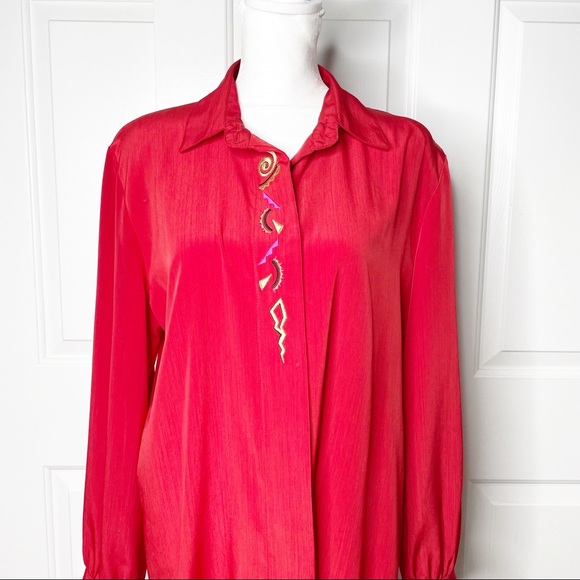 Vintage Jordana Red Embroidery Button up blouse - Picture 5 of 11